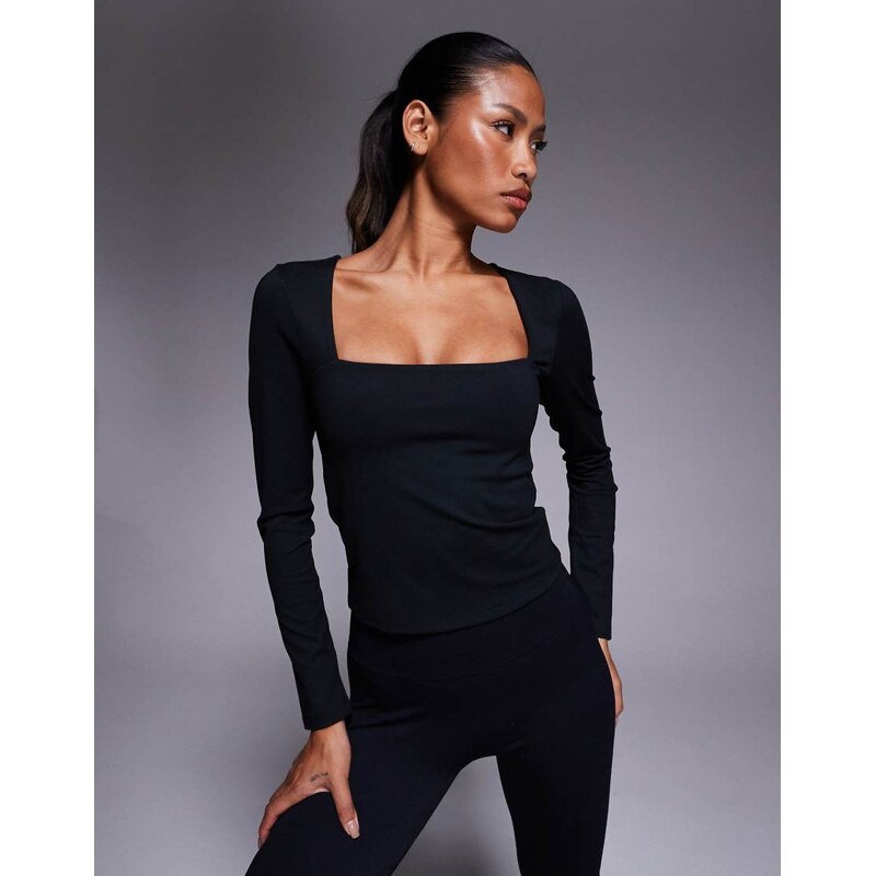 4505 soft touch square neck long sleeve top in black 115512422