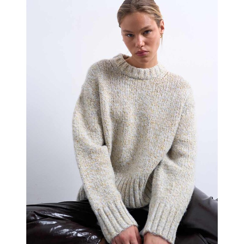 Topshop knitted twisted fluffy boxy jumper in blue and yellow multi 109781156