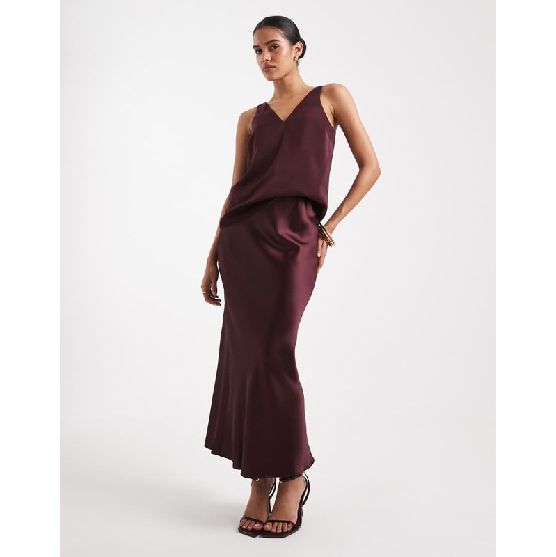 New Look satin bias midi skirt in burgundy-Red