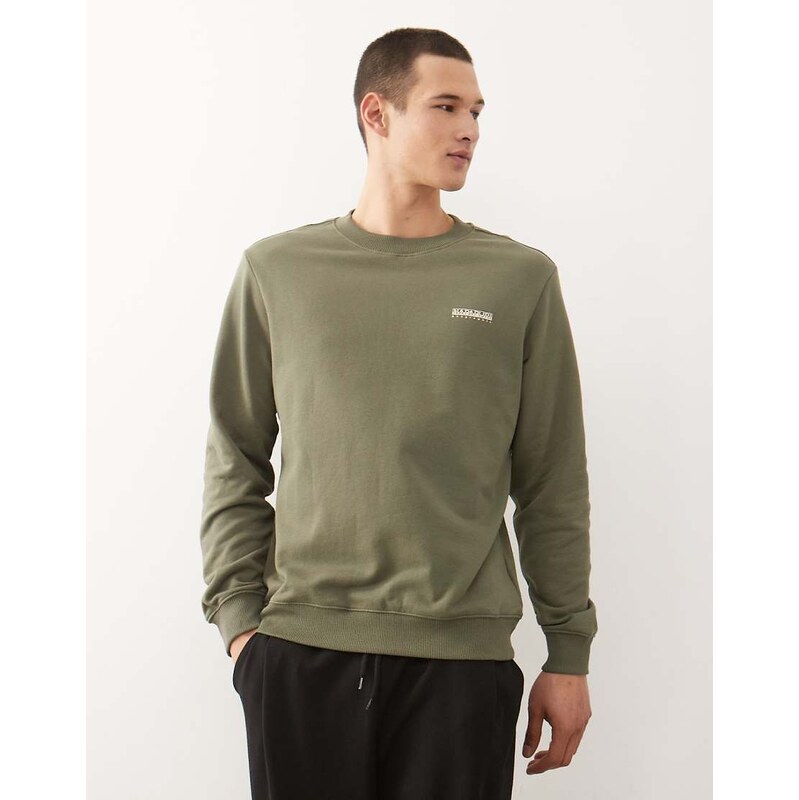 Napapijri small logo sweatshirt in khaki-Green