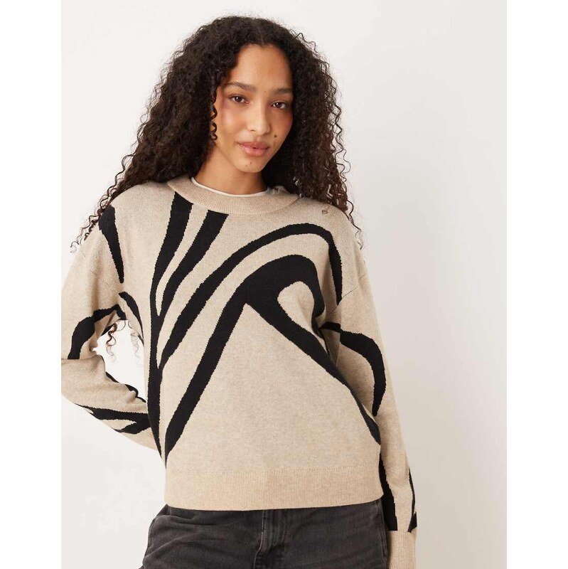 Vila abstract swirl print knitted jumper in black and white 109773802