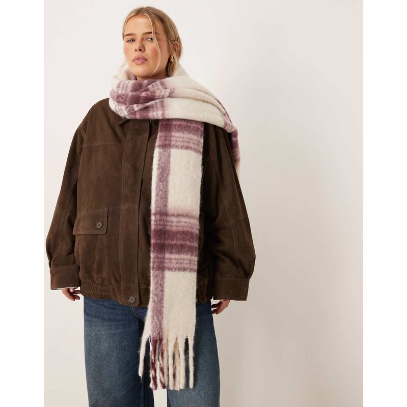 Vila super soft tassel scarf in burgundy and cream check-Red 109773809