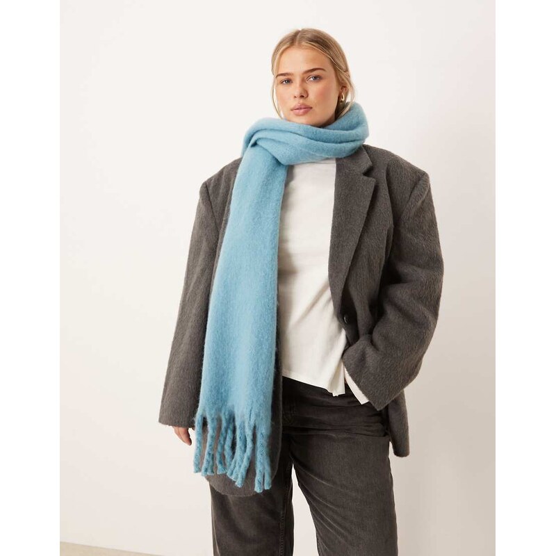 Vila super soft solid tassel scarf in light blue