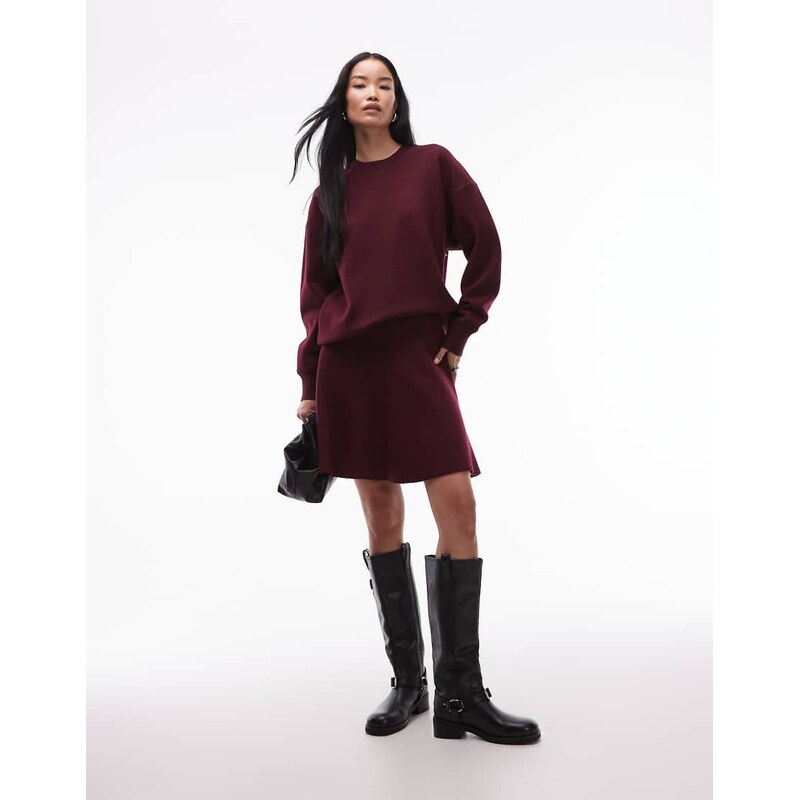 ARKET wool rich flippy mini skirt co-ord in dark red