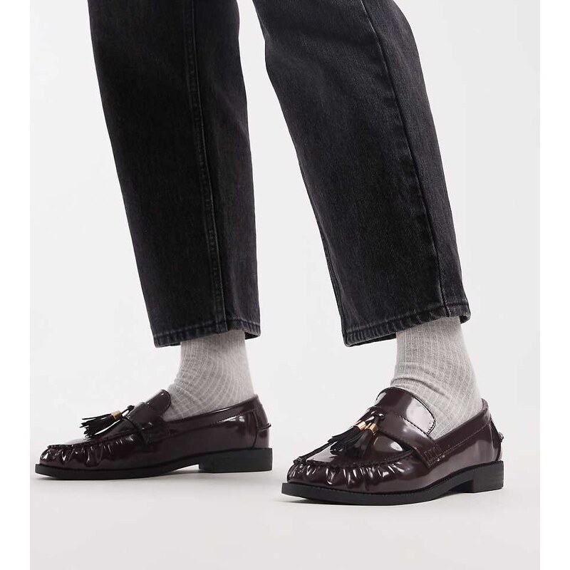 New Look Wide fit tassel loafer in burgundy-Red 109773972