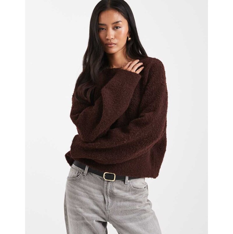 Miss Selfridge boucle slouchy jumper in chocolate-Green 109812208