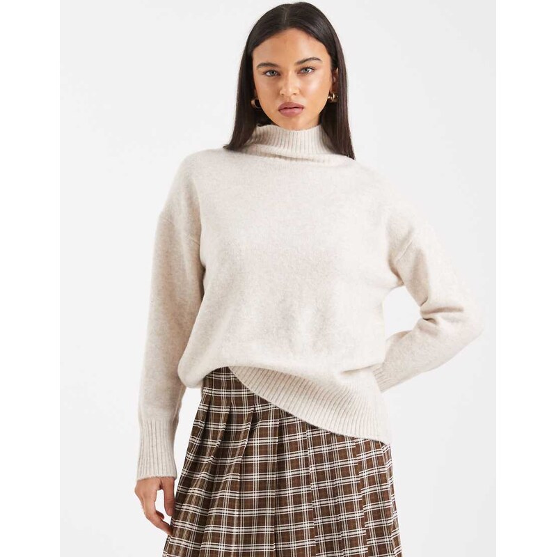 New Look stand neck oversized jumper in cream-Neutral