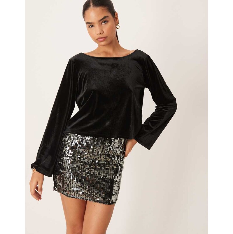 JDY sequin mini skirt in gunmetal-Grey 109774007