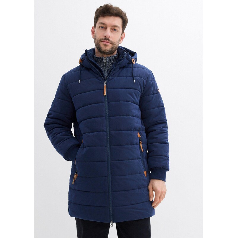 bonprix Vatovaná prošívaná parka s kapucí a detaily z imitace kůže 109775140
