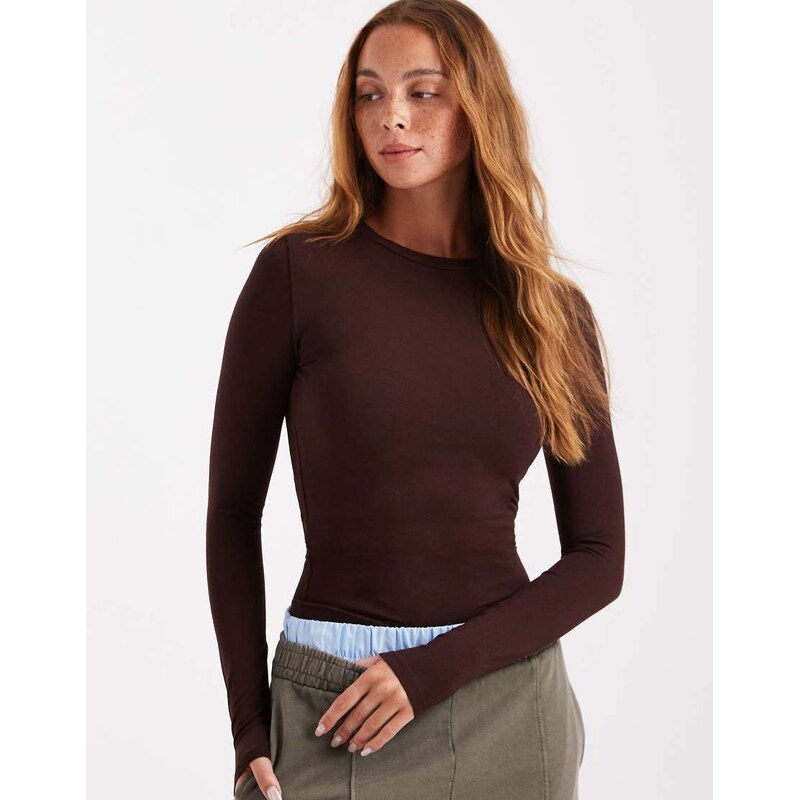 Cotton On all day crew long sleeve in dark oak-Brown 110405833