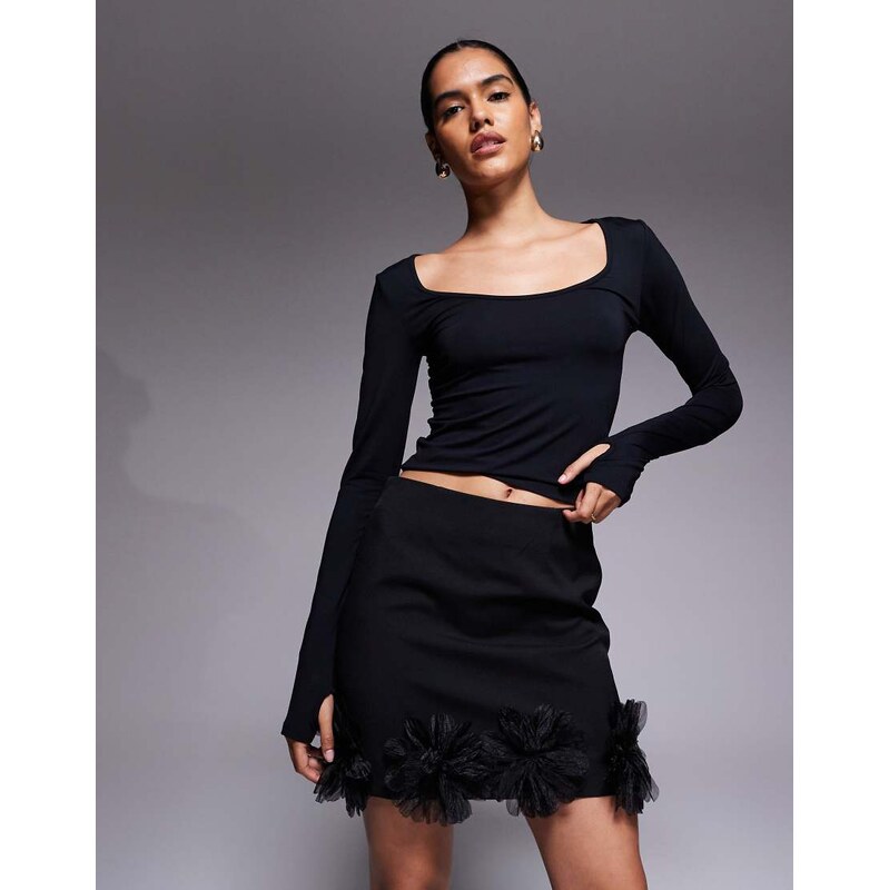 River Island 3D flower detail mini skirt in black