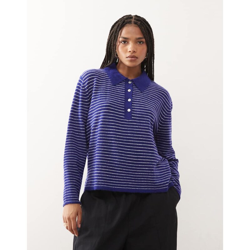 Lioness Mayfair knitted collar detail boxy long sleeve polo jumper in 109781326