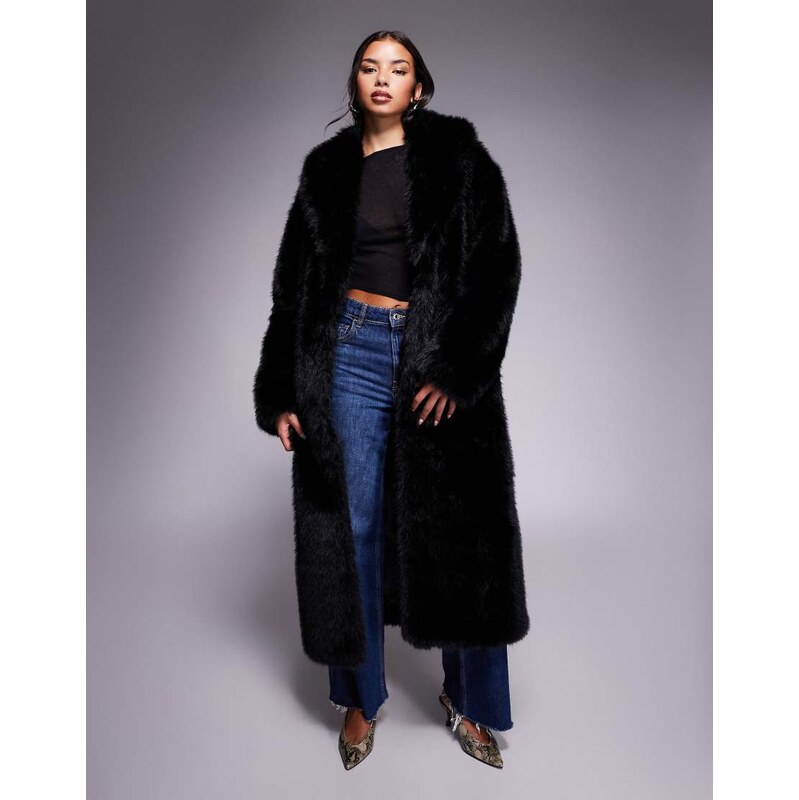 Aria Cove faux fur oversized collared maxi jacket in black 110275161