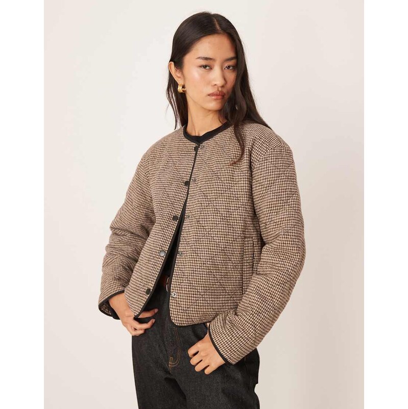 JDY houndstooth padded jacket in brown 110323200