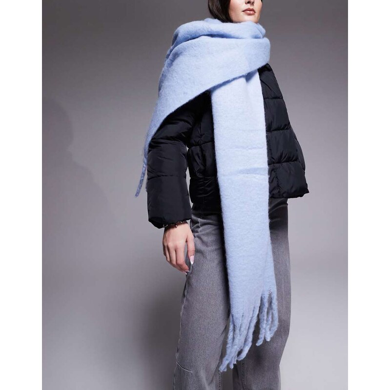 Kaiia exclusive super soft oversized fringed scarf in sky blue
