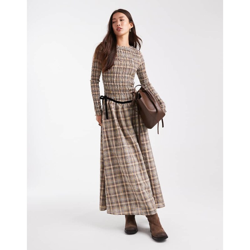Daisy Street long sleeve drop waist shirred maxi dress in yellow