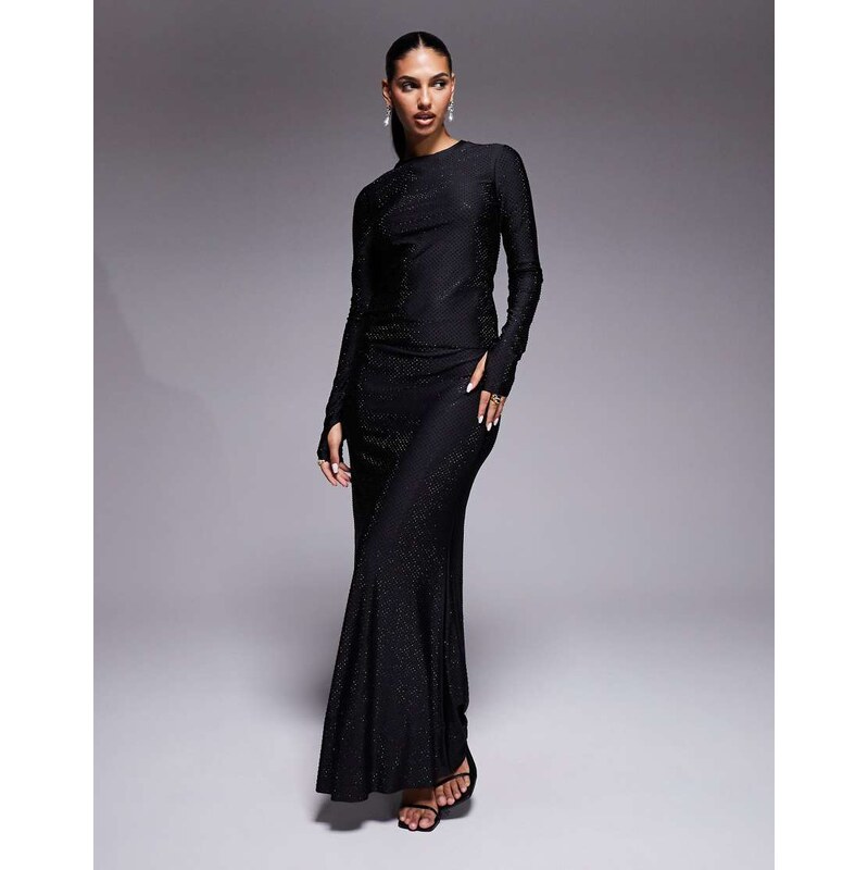 AFRM hotfix fishtail maxi skirt co-ord in black