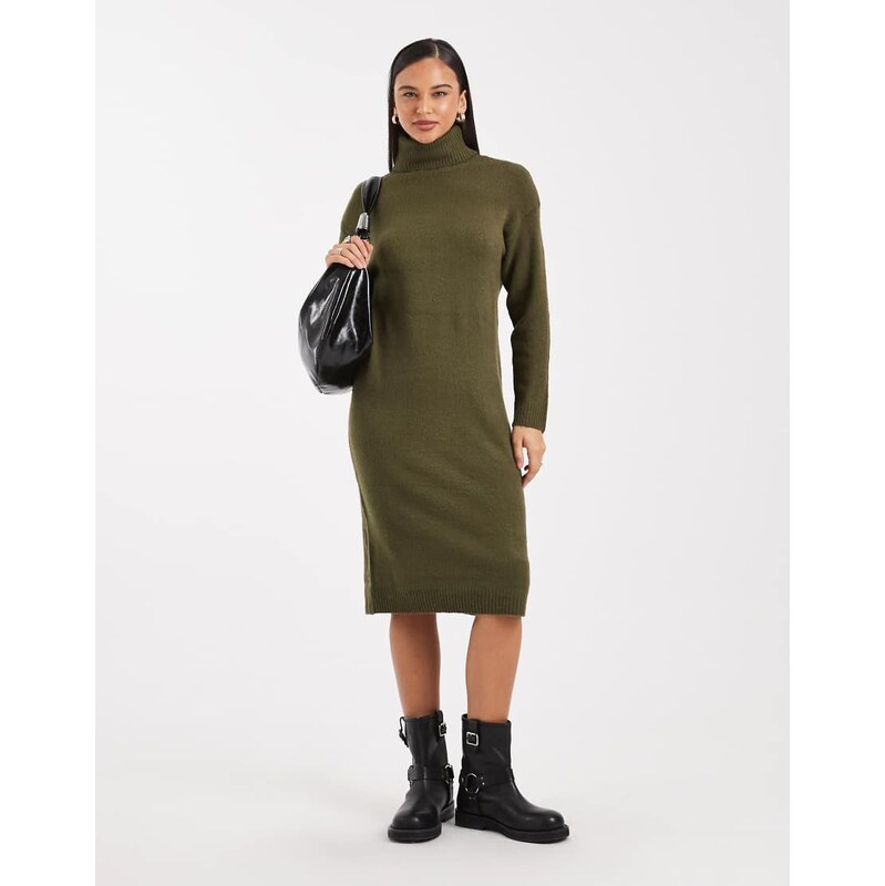Brave Soul knitted turtle neck maxi dress in khaki-Green 111179976