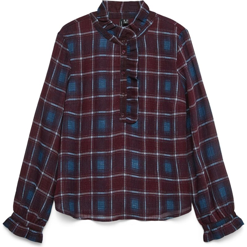 VERO MODA Halenka VMEMILIE modrá / vínově červená
