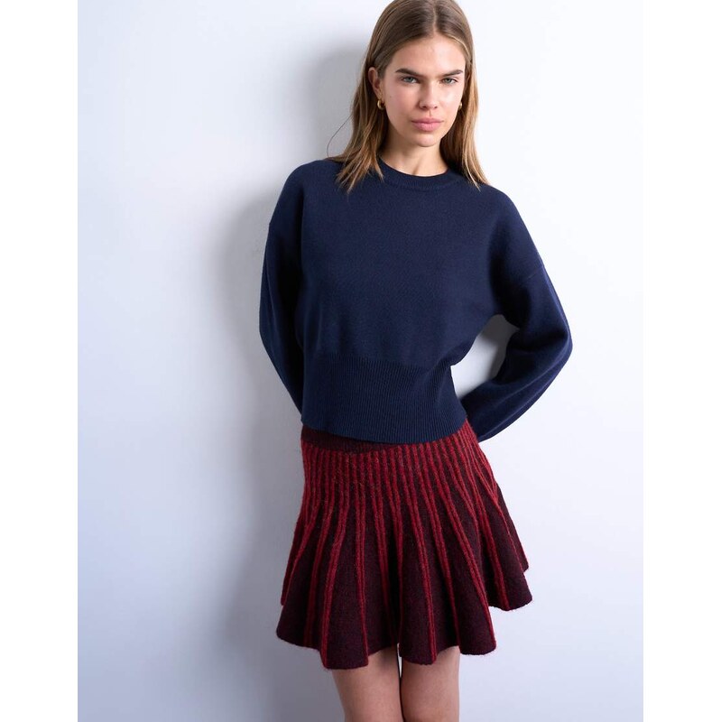 Topshop knitted clean cinch waist jumper in navy