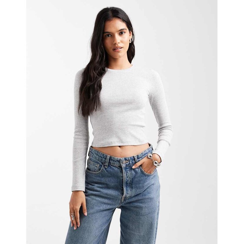 Brave Soul cotton long sleeve t-shirt in grey marl 115513465