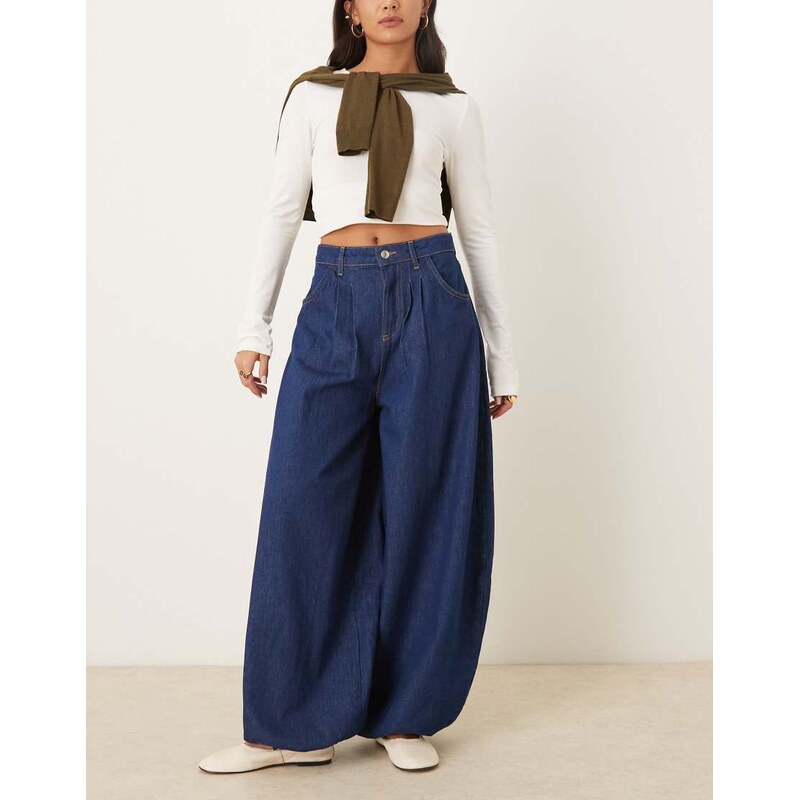 ASOS DESIGN bubble hem jean in mid blue