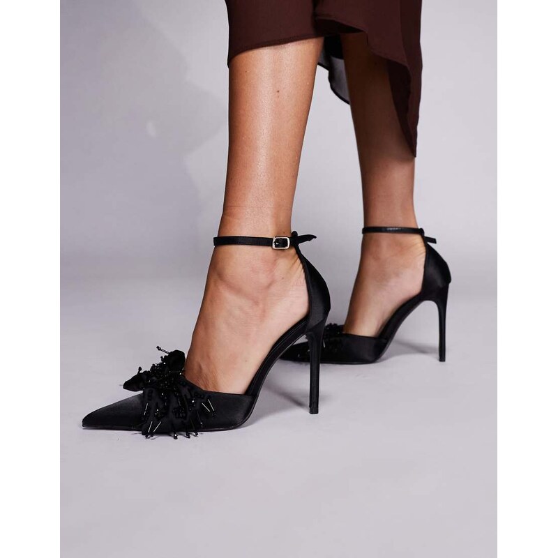 Public Desire Verde heeled shoes with bowdetail in black