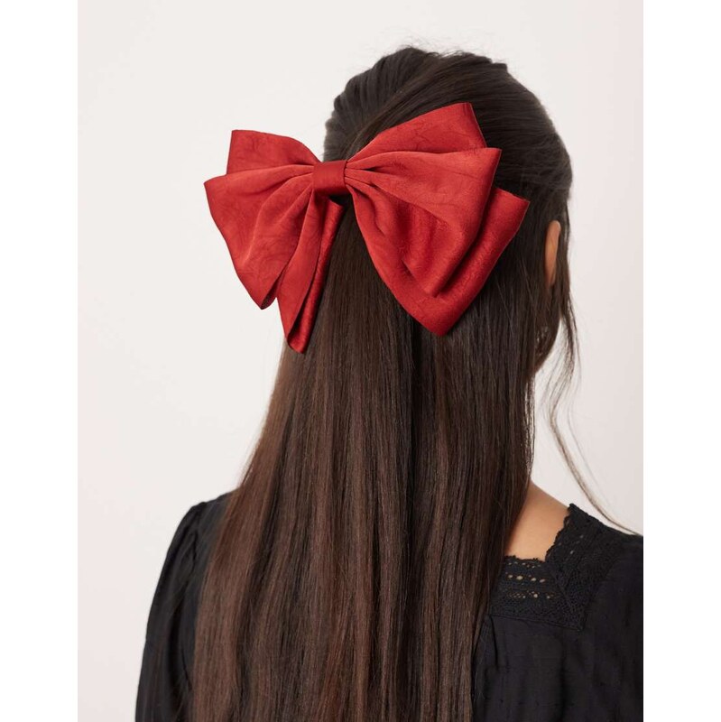 ASOS DESIGN large hair bow barrette in red satin 110062697