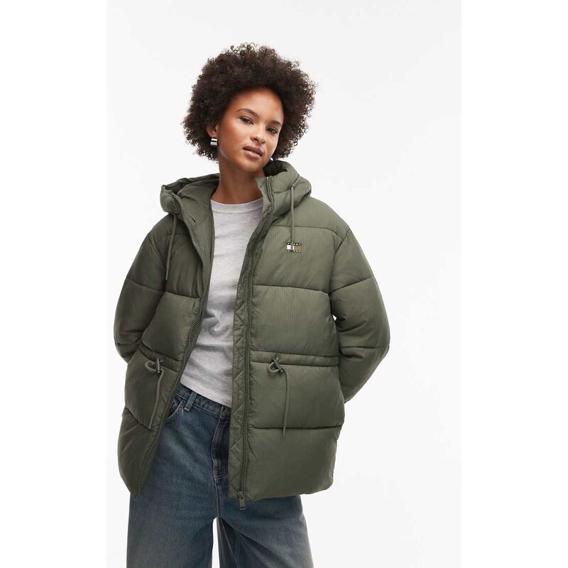 Tommy Jeans midi puffer jacket in green