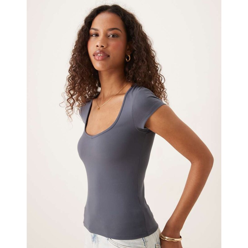 Cotton On hold me short sleeve top in blue slate-Brown 109820591