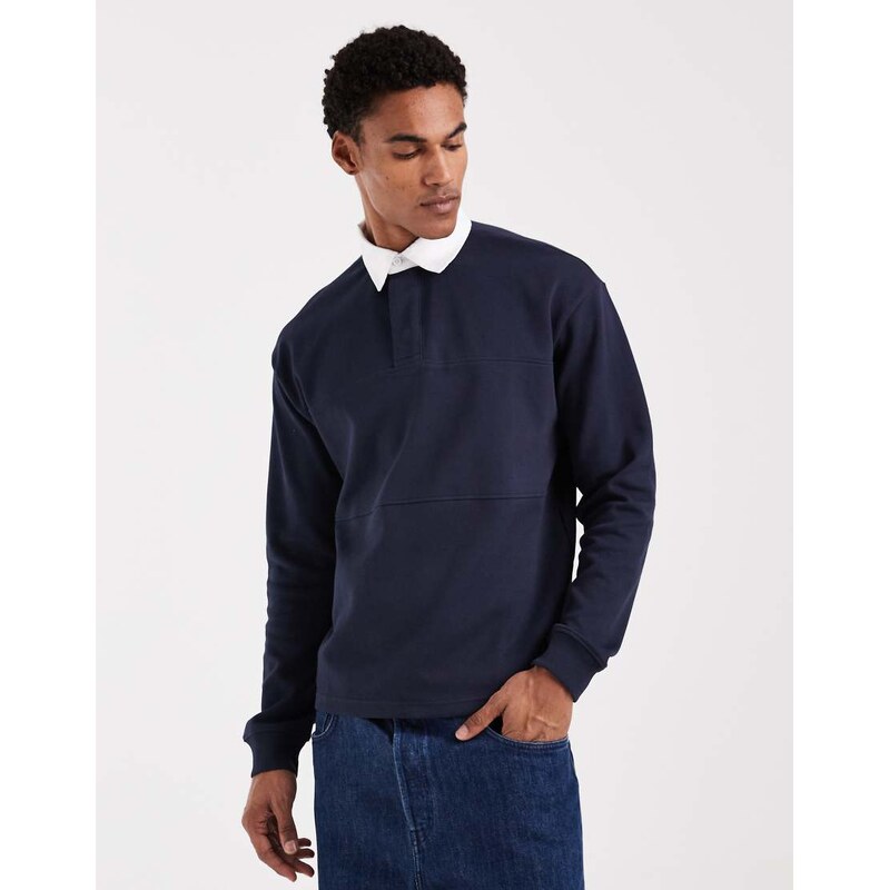 New Look rugby polo sweatshirt in navy