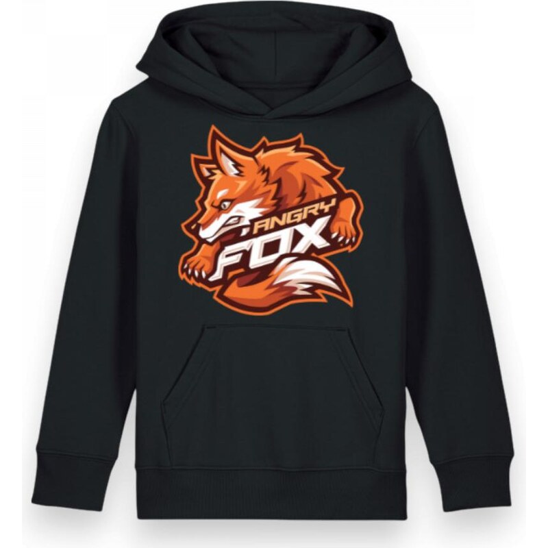 Dětská mikina s kapucí z bio bavlny černá Angry Face Fox 152/158