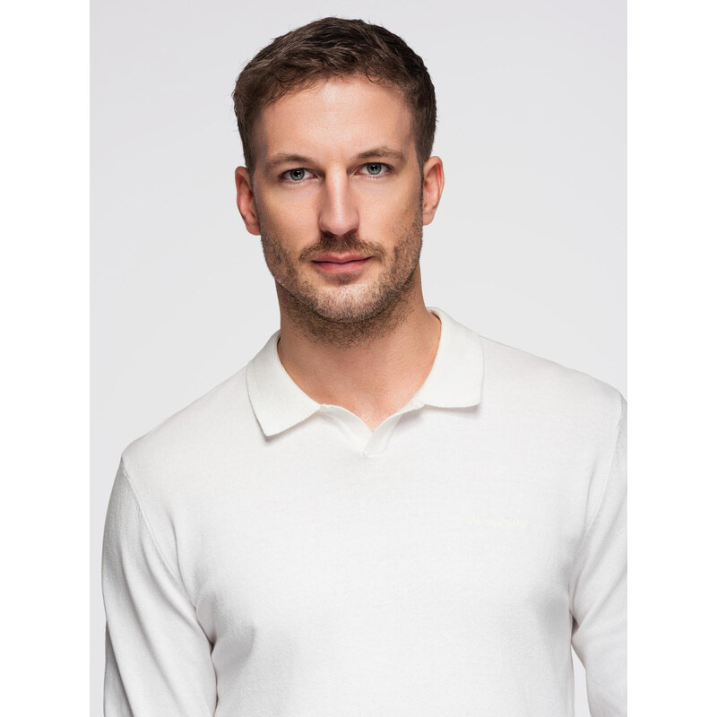 Ombre Mens polo sweater with embroidery on chest - white