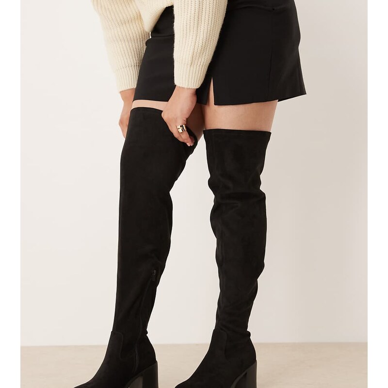ASOS DESIGN Curve Kai chunky heeled over the knee boots in black 109790004