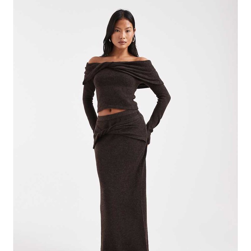 4th & Reckless Petite knitted twist detail maxi skirt co-ord in 106160345