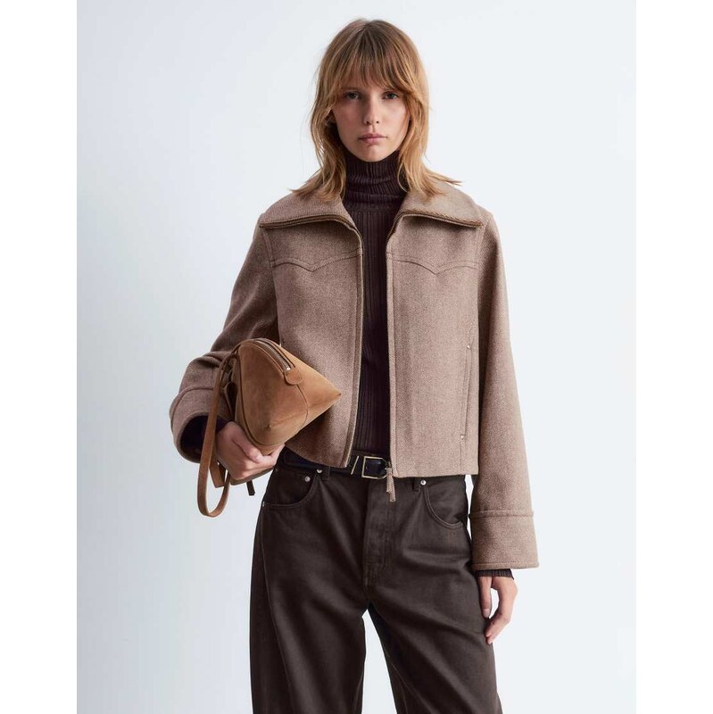 & Other Stories wool jacket in brown herringbone check with faux