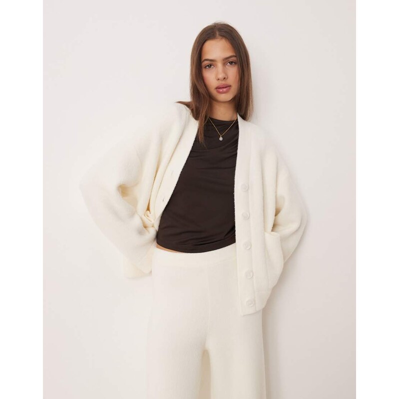 ASOS DESIGN supersoft boyfriend cardigan co-ord in cream-White