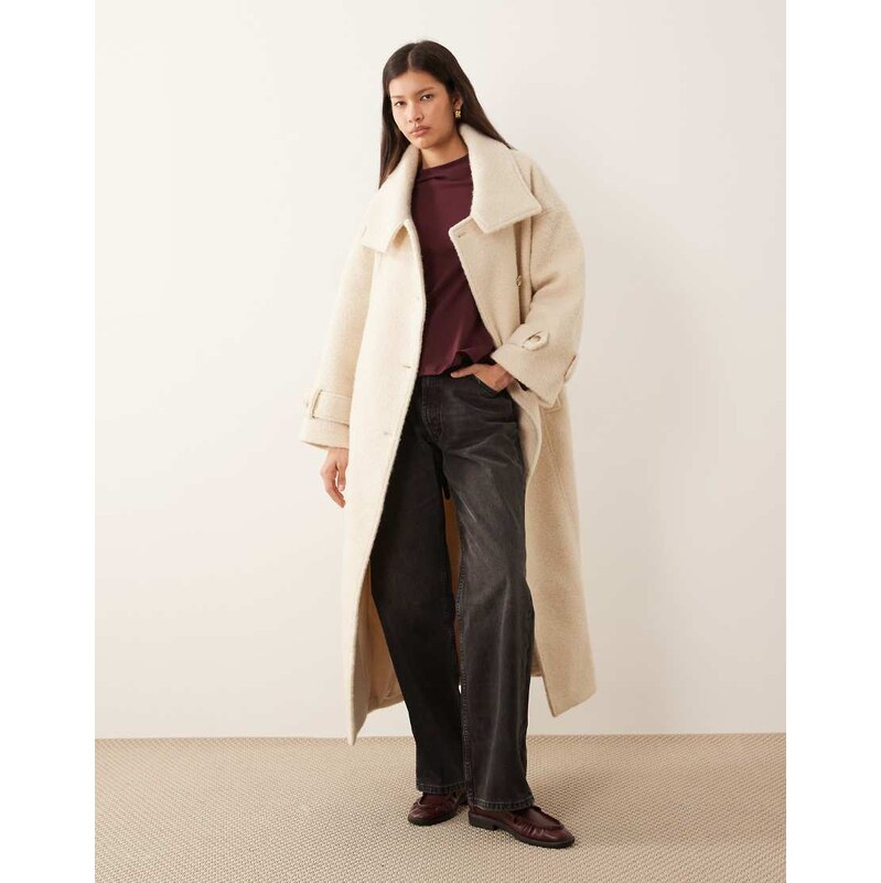 Vila premium boucle formal coat with funnel neck in cream-White