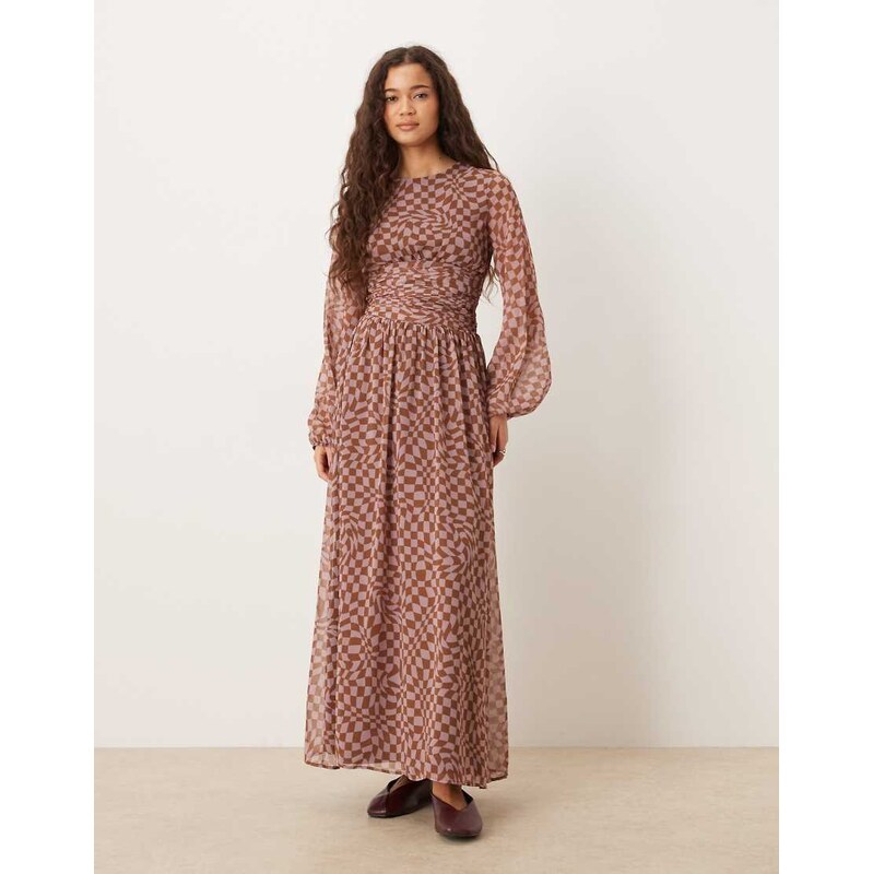 ASOS DESIGN chiffon crew neck maxi dress with ruched waist and