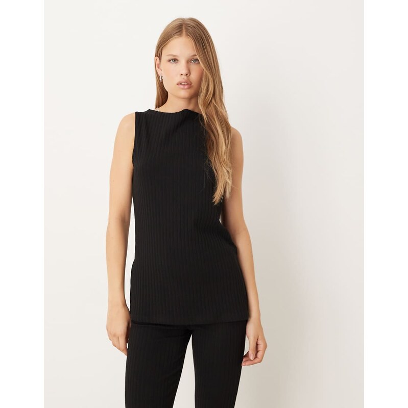 ASOS DESIGN co-ord ribbed slash neck longline sleeveless top in