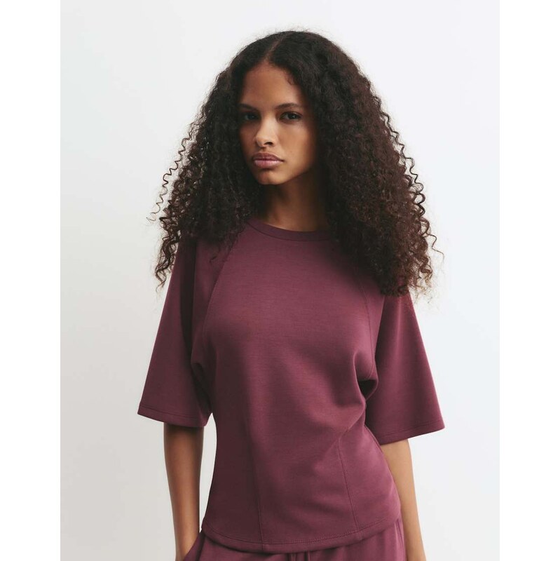 Pull&Bear Short sleeve sweatshirt in aubergine-Red 109790047