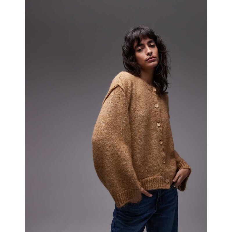 ASOS DESIGN knitted cardigan with wool and exposed seams in