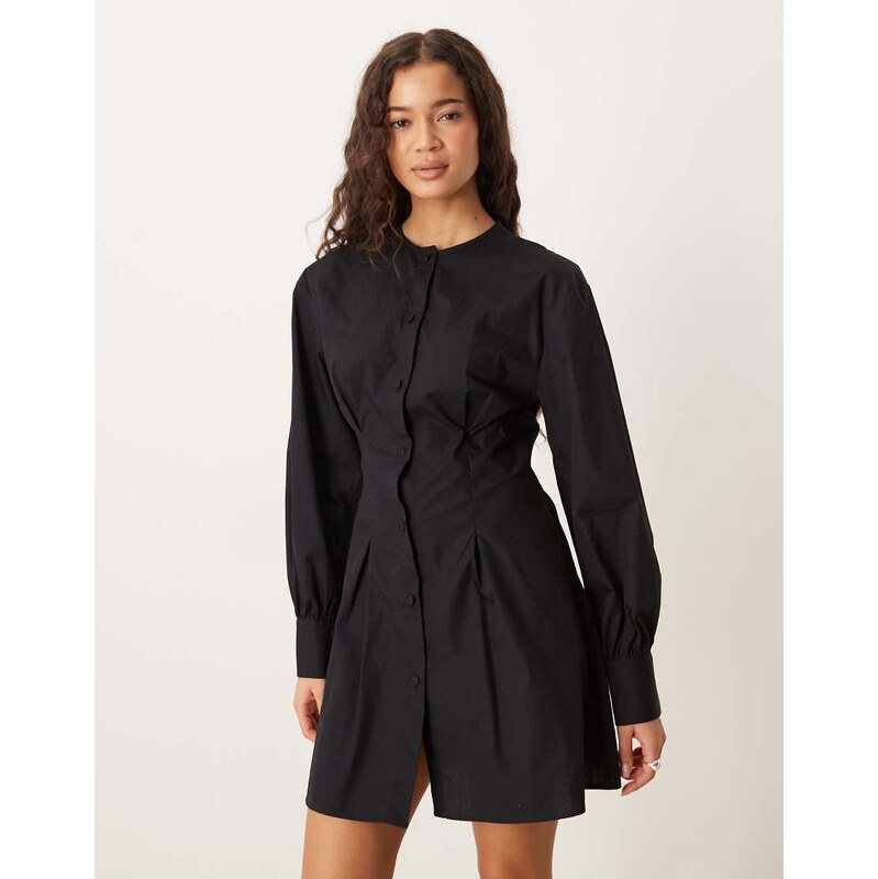 ASOS DESIGN round neck button through waisted mini dress in