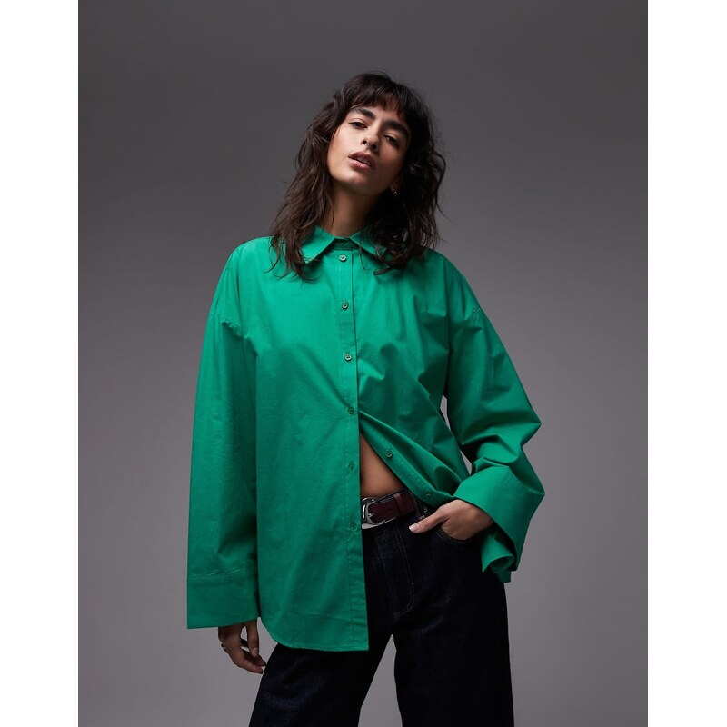 ASOS DESIGN oversized shirt with wide sleeves in green