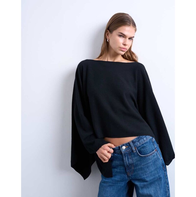 Topshop knitted poncho in black 109790094