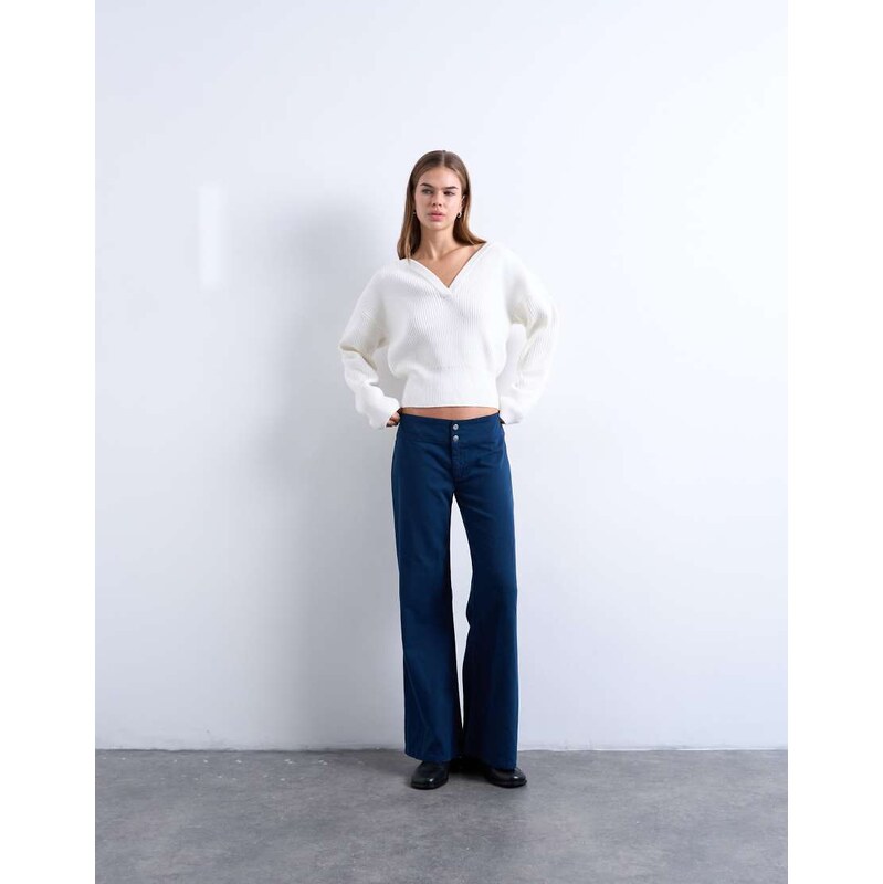Topshop low rise flared trouser in navy