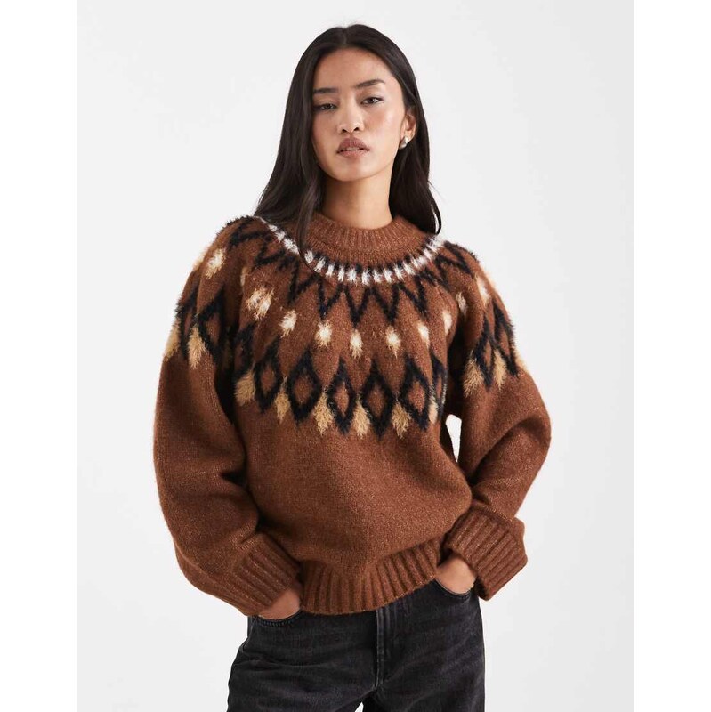 ASOS DESIGN eyelash yoke placement jumper in toffee-Auburn 109793027