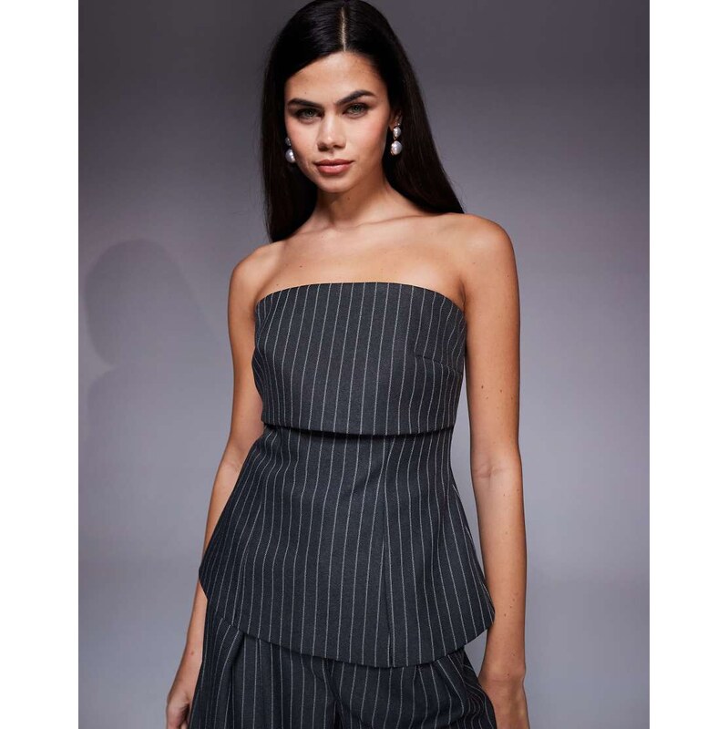ASOS LUXE tailored bandeau stripe co-ord-Grey 109790128