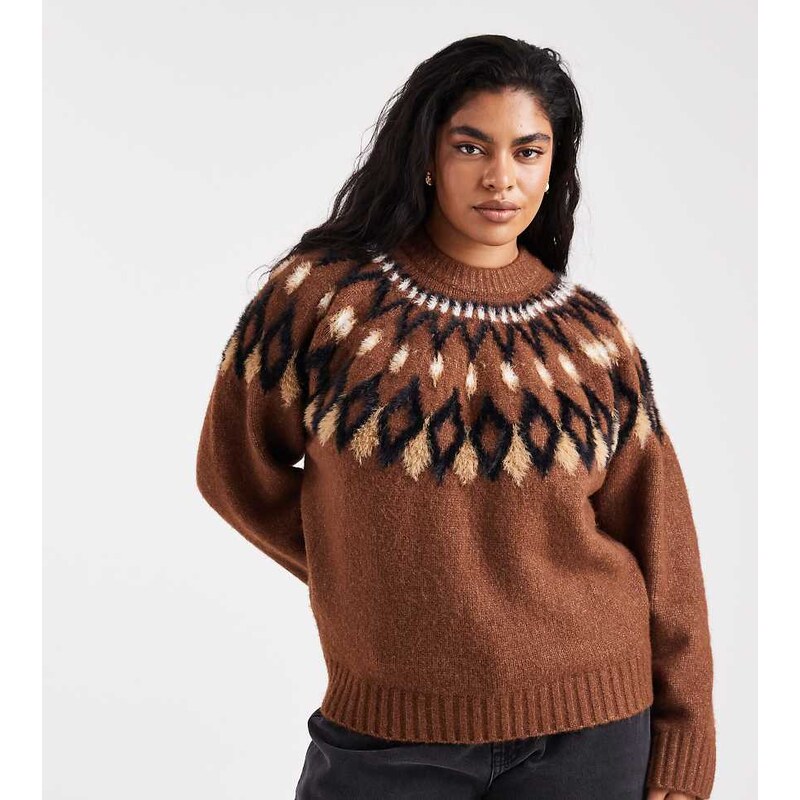 ASOS Curve ASOS DESIGN Curve eyelash yoke placement jumper in toffee 115515334