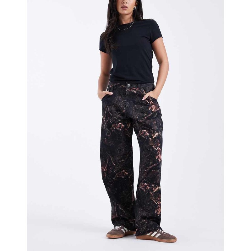 COLLUSION X002 baggy jeans in tree camo print-Green 109821368